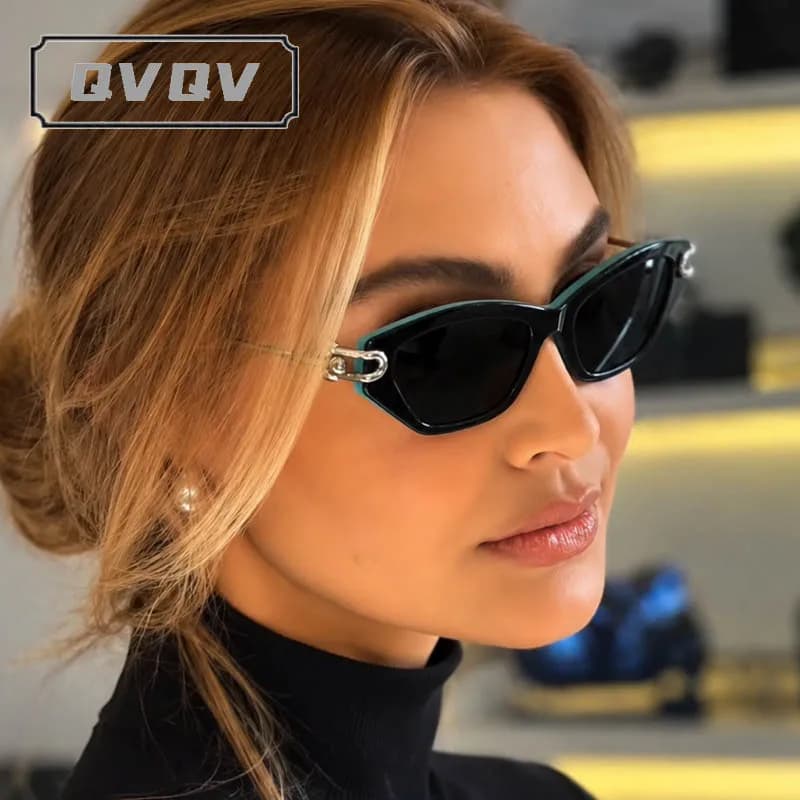 QVQV Nuovi Occhiali da Sole di Lusso Stile Cat Eye per Donne, Moda Vintage, Montatura in Metallo Traforato, Occhiali da Sole Trendy per Esterni, Protezione UV400