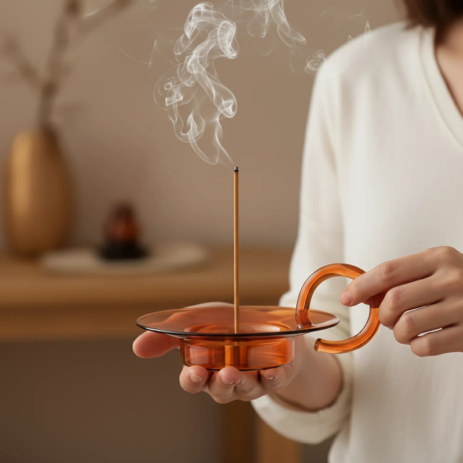 Porta incenso in vetro e ottone a nove fori con raccogli cenere in vetro, bruciatore di incenso per meditazione, yoga, spa