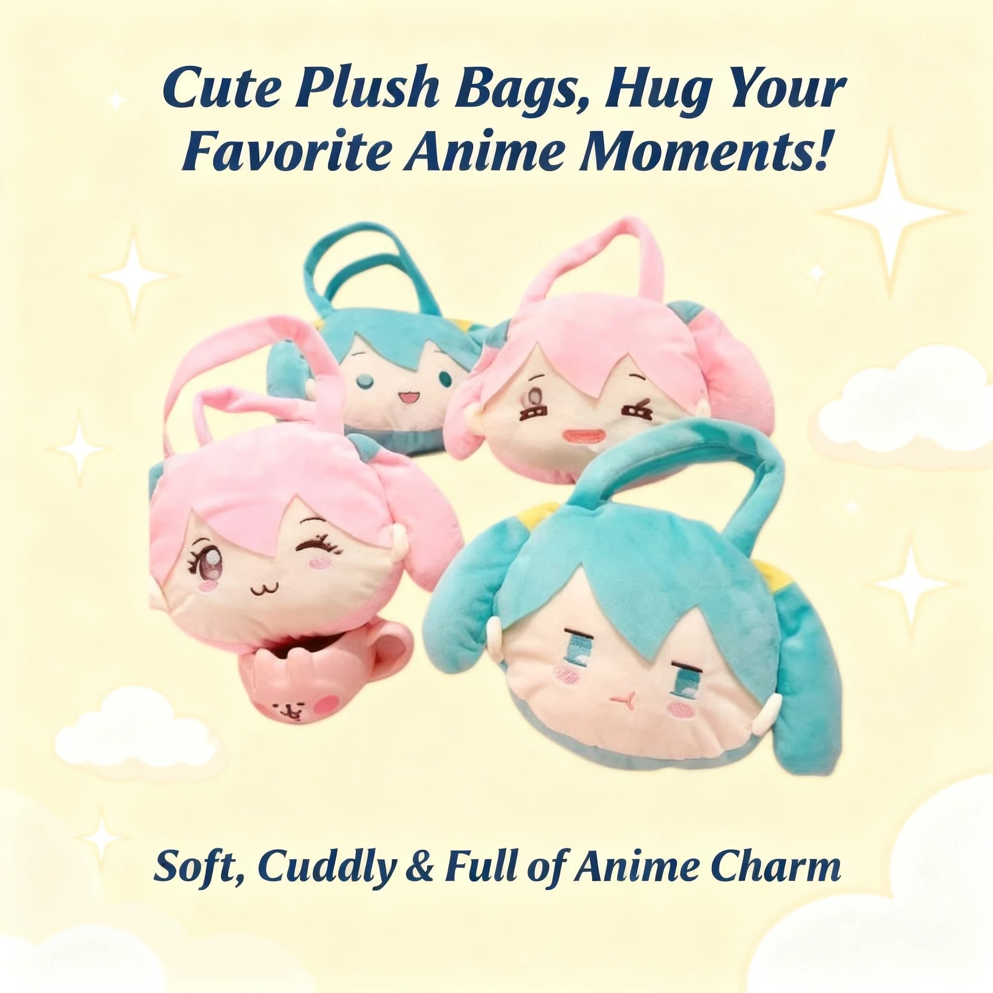 Miku Hatsune Plush Toy Handbag Crossbody Bag Doll Stuffed Animal Claw Machine Toy Anime Character Cute Kawaii Cosplay Gift for
