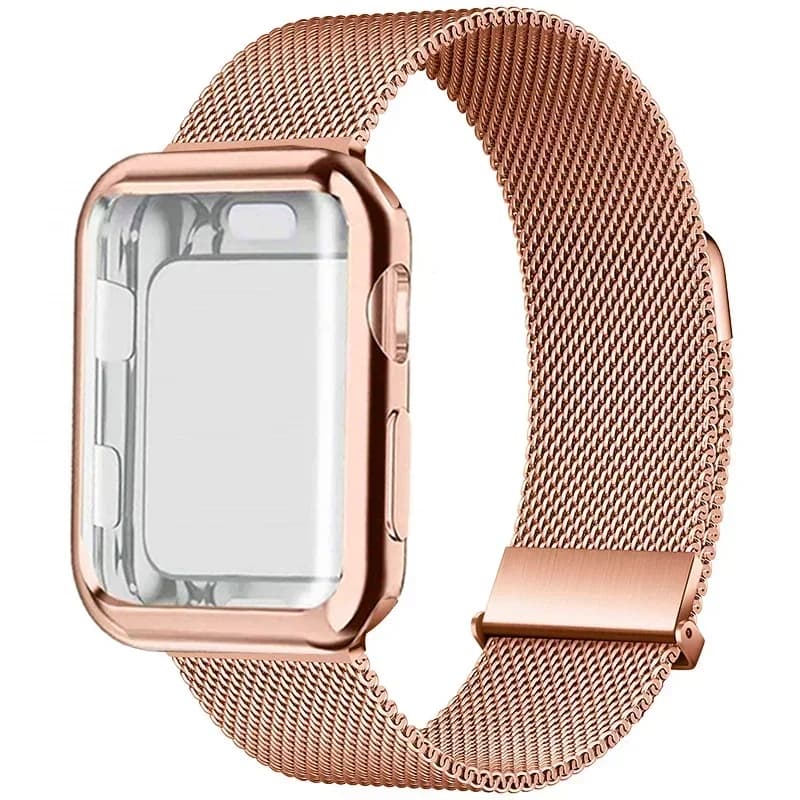 Custodia + anello Milanese per cinturino Apple Watch 44mm cinturini magnetici in metallo 38mm-42mm-40mm serie iwatch 9 8 7 6 5 4 3 SE 45mm 41mm cinturino