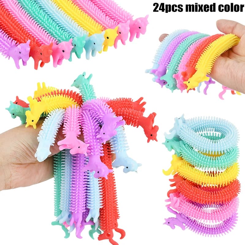 6-24 pieces funny unicorn pulling worm rope elastic rope TPR kids birthday party favors gift kids antistress shake toys