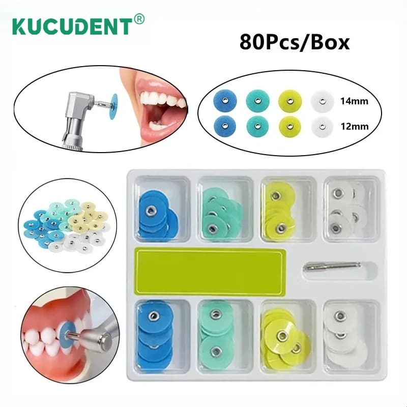 80pcs/Box Dental Polishing Discs Dentistry Finishing for Composites Ceramics and Glass Ionomer Restorations Flexible RA Shank