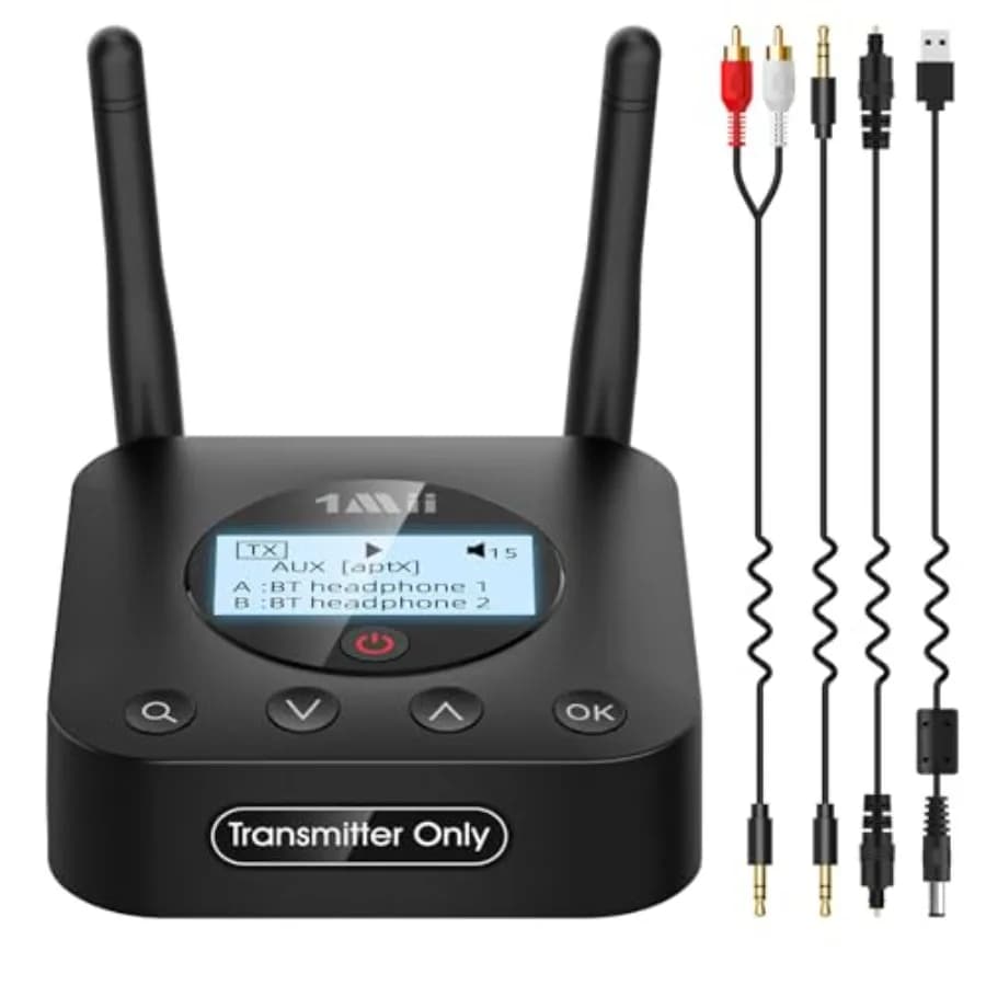 Trasmettitore Bluetooth 5.3 a Lungo Raggio 1Mii B06TX+ per TV/PC/Proiettore, Collega fino a 2 Cuffie/Altoparlanti Wireless con Display