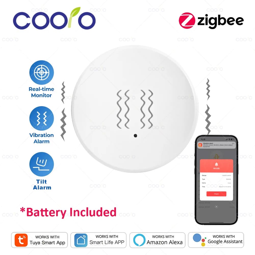 Zigbee Tuya Rilevamento intelligente del sensore di vibrazione Notifica dell'app Smart Life Registrazione dell'allarme di shock di movimento in tempo reale