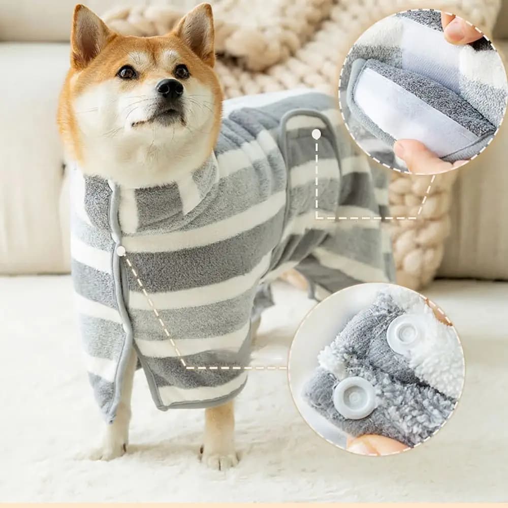 Accappatoio per Cani ad Alto Assorbimento d'Acqua, Asciugatura Rapida, a Righe, in Microfibra, con Cappuccio Regolabile, per Viaggi