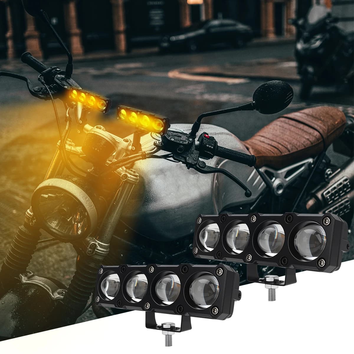 1/2 Pezzi Faro LED Moto con Lente 3/4 e Staffe, Luce Bianca Gialla Lampeggiante Abbagliante Anabbagliante 5064 2 Fili, Faro Esterno per Guida
