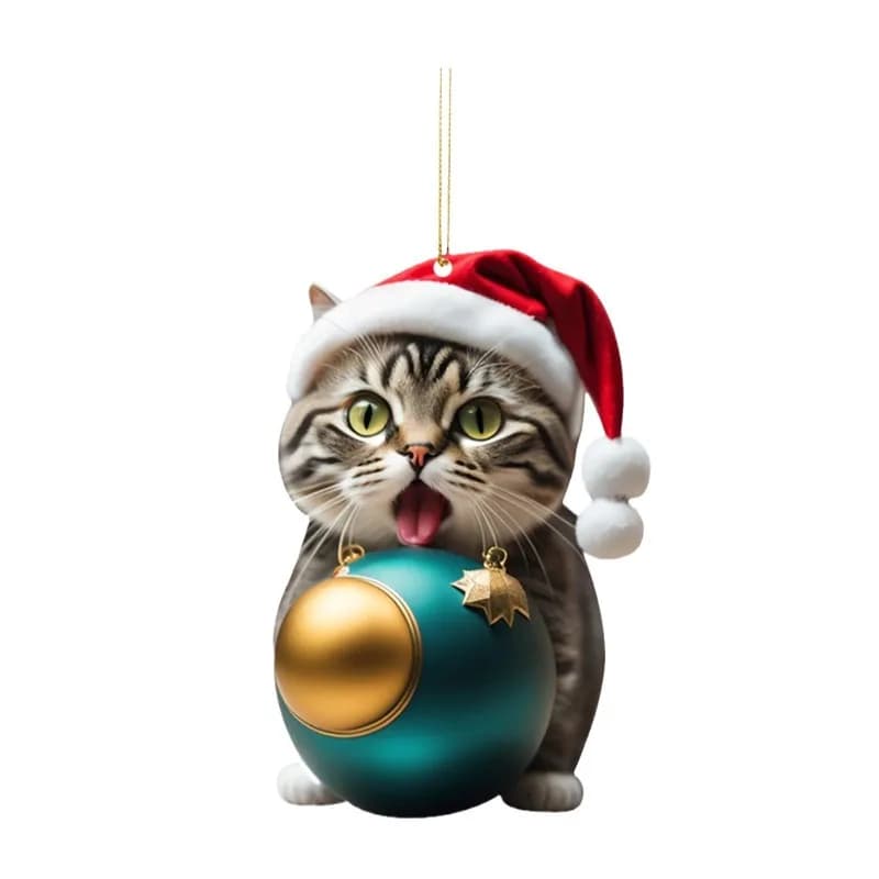 Ciondolo per auto Ornamento da appendere Acrilico 2d Gatto divertente Ornamento per albero di Natale Gatto Ornamento acrilico Decorazione natalizia moderna per la casa