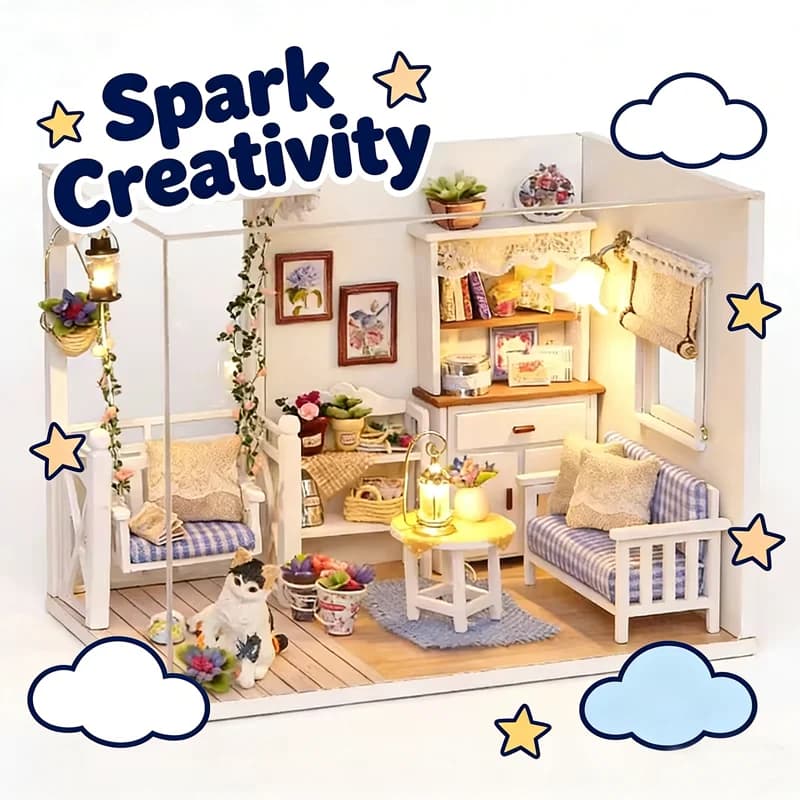 Nuovo Kit Casa in Miniatura Fai-da-Te, Blocchi di Costruzione, Puzzle 3D Fatto a Mano, Modello in Legno da Assemblare, Giocattolo da Collezione per Bambini