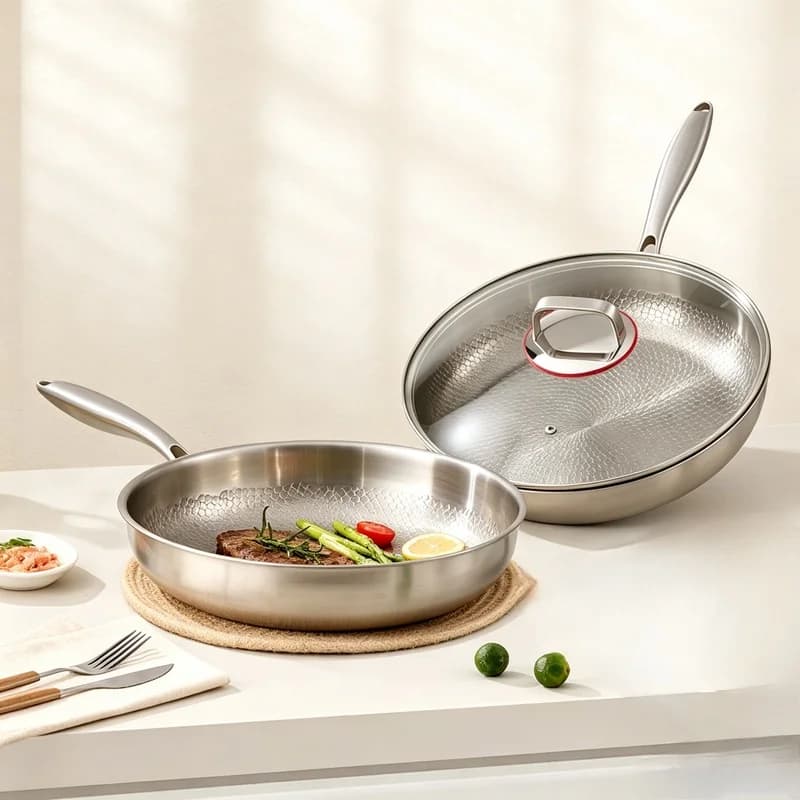 26/28/30cm Pure Titanium Uncoated Frying Pan, Fish Scale Hammer Pattern Non-Stick Titanium Alloy Cookware