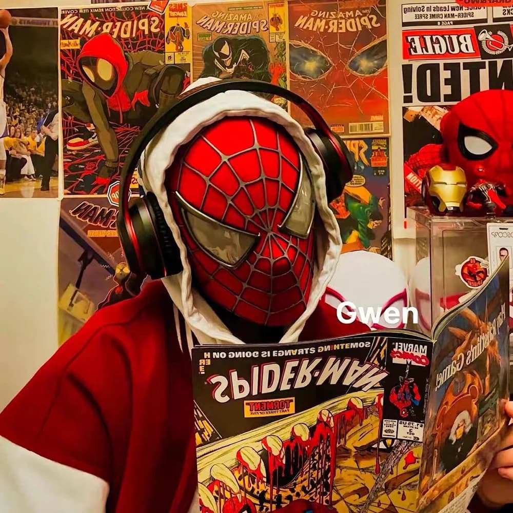 Toby Maguire Spiderman Mask with Rigid Guscio and Magnetic Eyes, 3D Printed Fabric, Cosplay Gift