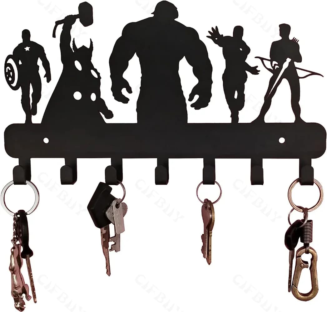 7 Hooks Super Heros Wall Mounted Metal Key Holder Key Organizer Metal Key Hook Towl Hooks Kitchen Home