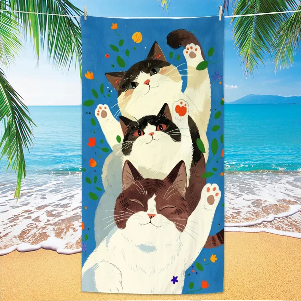 Cute Cat Cartoon Microfiber Beach Towel Quick Drying Lightweight Absorbent Bath Towel Outdoor Travel Pool Bath Towels