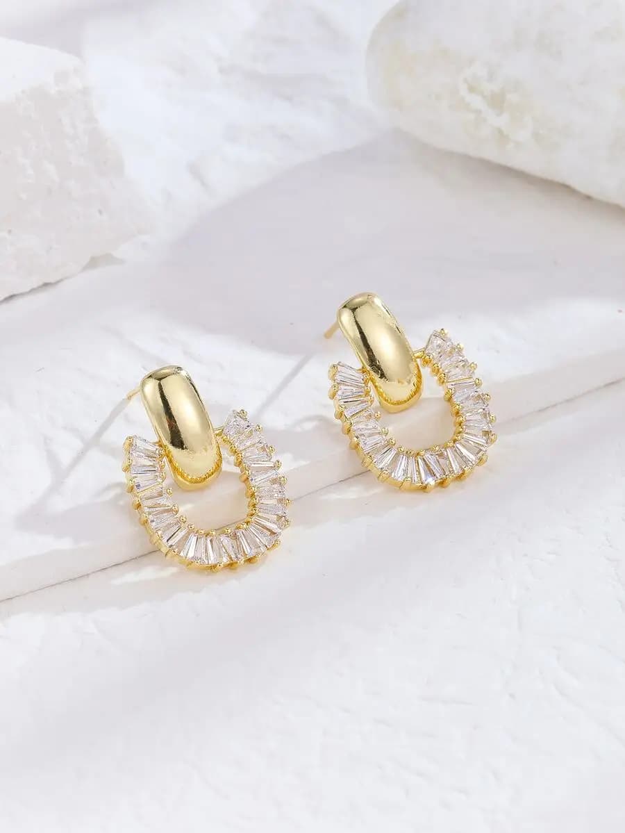 1 pair geometric cubic zirconia earrings with modern shape design