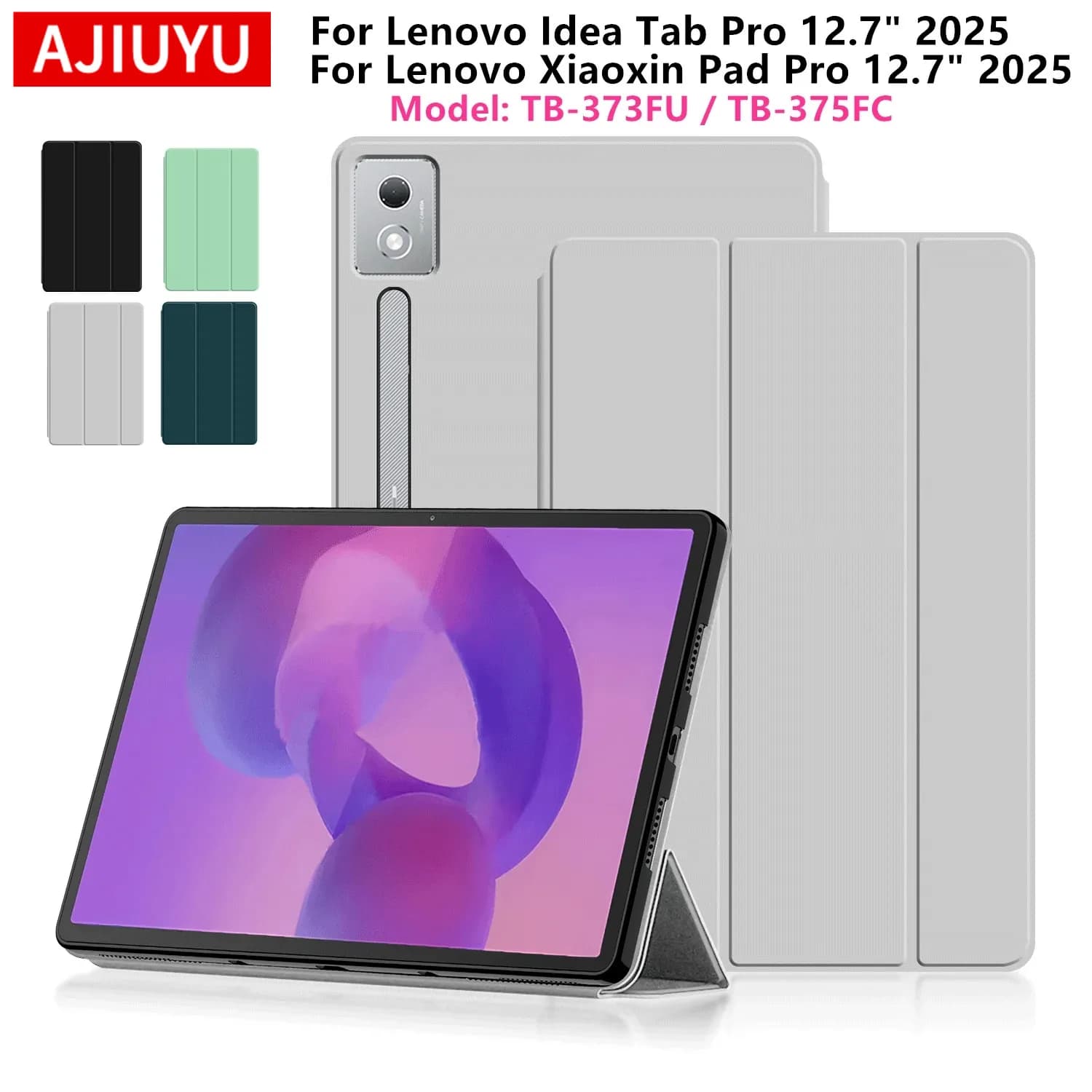 Custodia per Lenovo Idea Tab Pro 12.7 "TB-373FU Custodia in pelle PU Flip Stand per Xiaoxin Pad Pro 12.7 pollici 2025 TB-375FC Custodia tablet