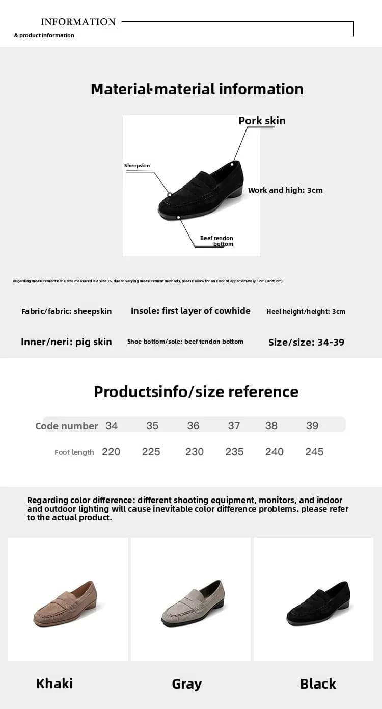 New gray cashmere pleated loafers~ round head, deep mouth, one pedal, middle heel single shoes, large size commuter shoes for