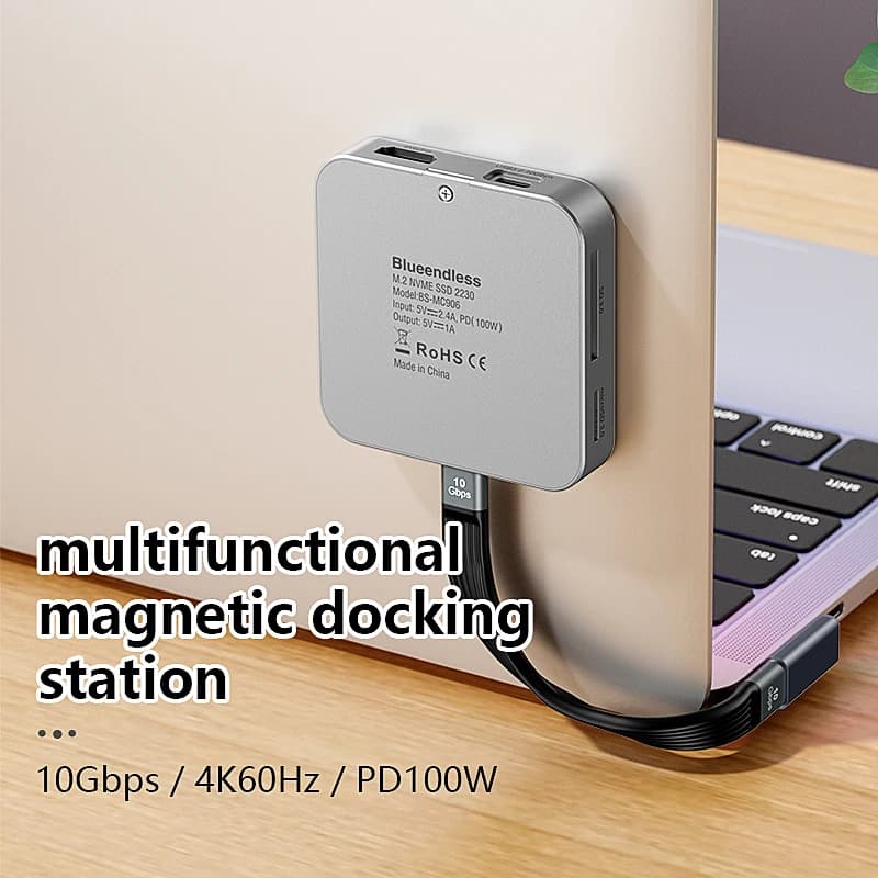 Docking station SSD M.2 NVME 8 in 1 USB3.1 10Gbps 100W PD 4K60HZ HDTV Custodia magnetica SSD M.2