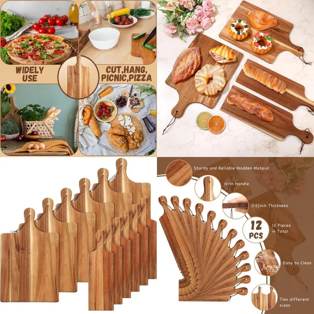 Set of 12 Acacia wood cutters with Manici, Ideal for cutting, serving and regulating special occasions
