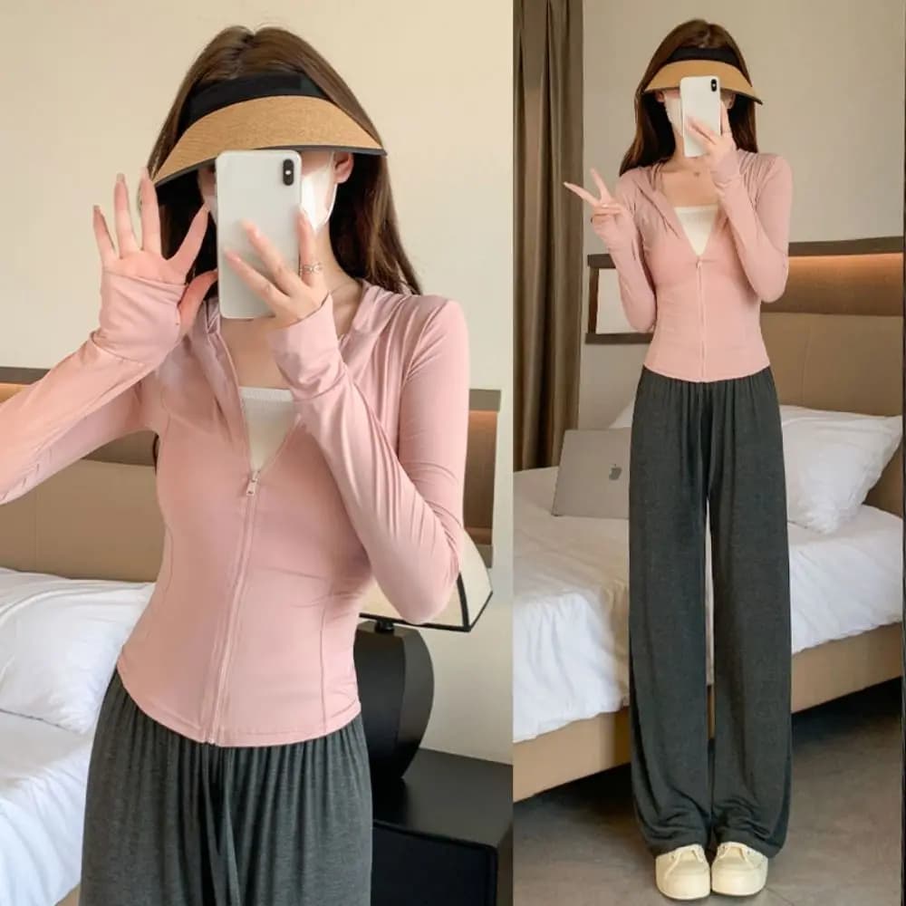 Anti UV Summer Sunscreen Hoodie Long Sleeve Solid Color Quick Dry Jacket Women Thin Shirt Sun Protection Coats Sports