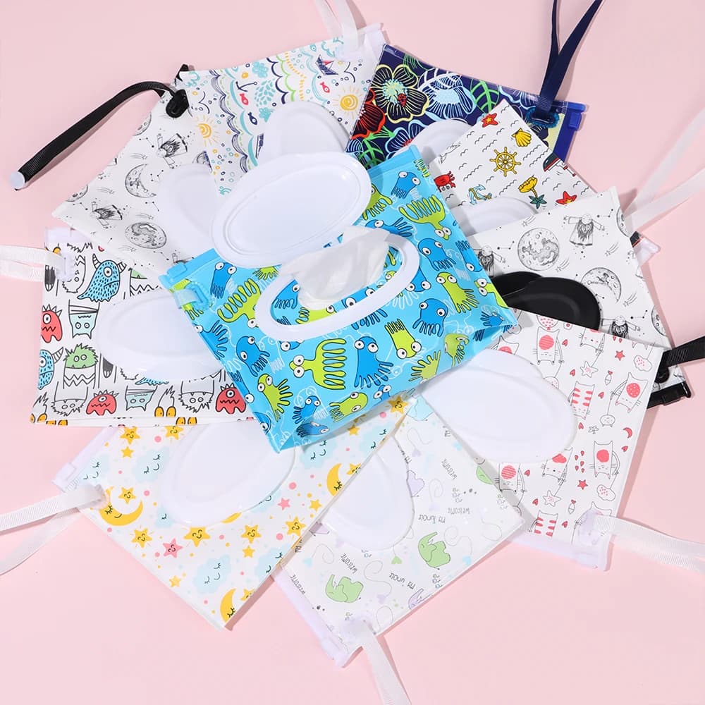 1PC Fashion Reusable with Snap Strap Wet Wipes Bag Wipes Container Wet Wipes Box Cleaning Wipes Case