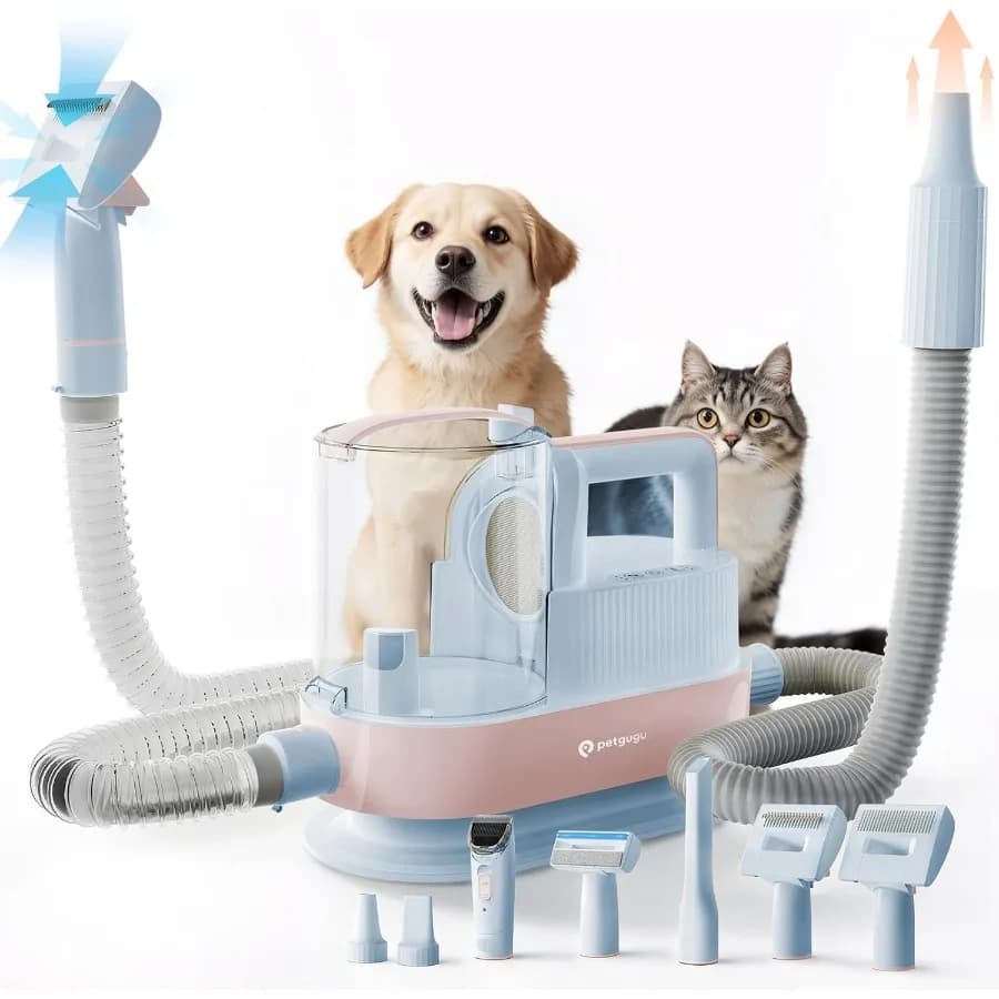 Vacuum Cleaner Kit for Toelettatura Cani con Tosatrice 7-in-1, Set for Pele Care of Domestic Animals with Hair Dryer 3 Heat Settings, Suction 11000Pa, 2.5