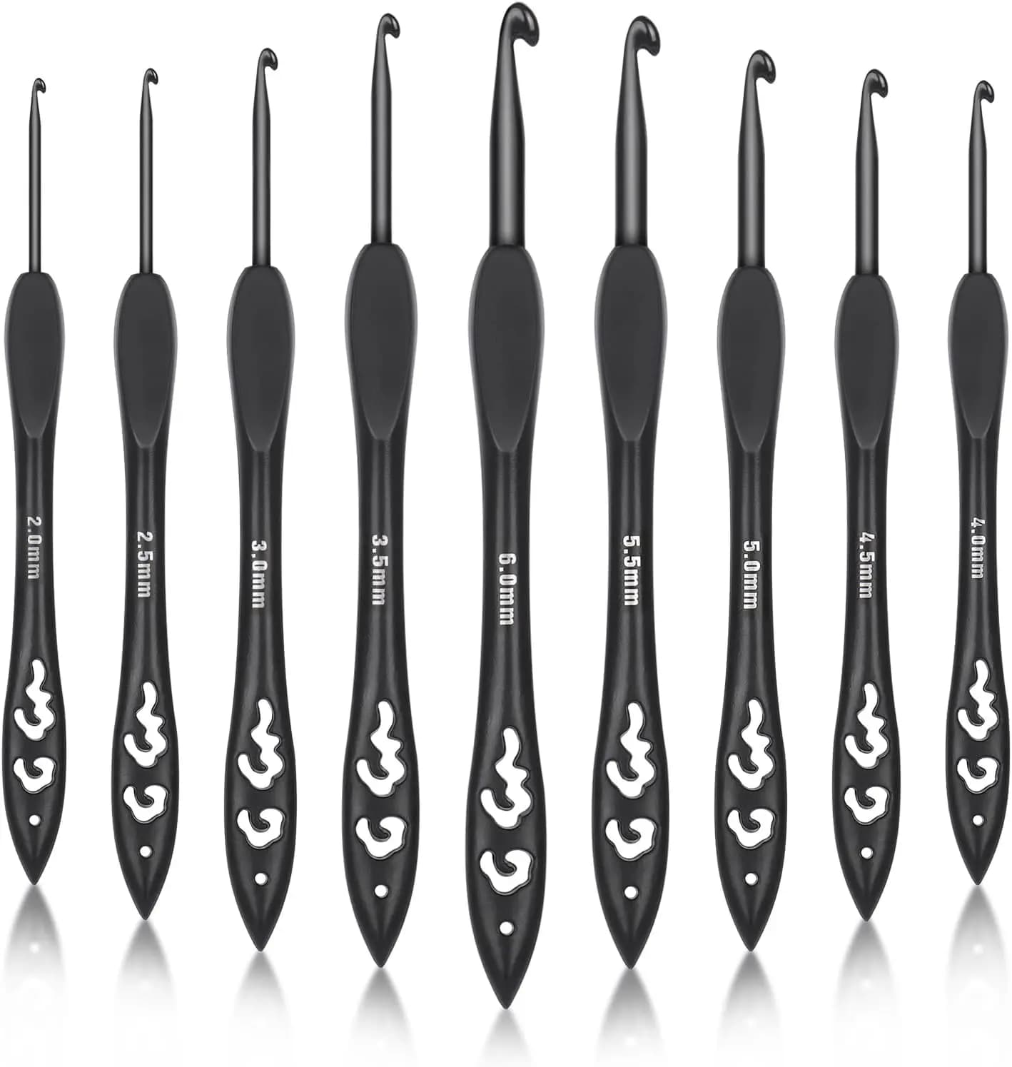 Set di 9 uncinetti con impugnature ergonomiche morbide per principianti e adulti con artrite, aghi per uncinetto in alluminio da 2.0mm-6.0mm