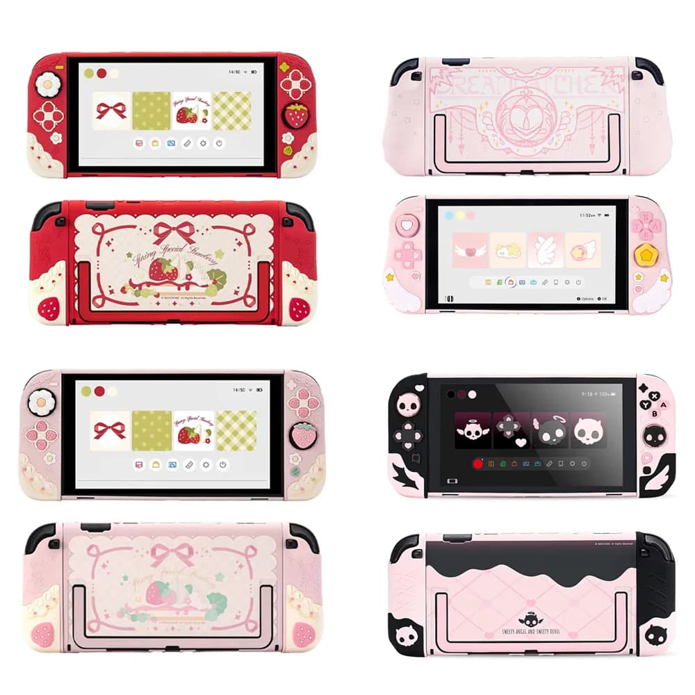 GeekShare Protective Case Compatible with Switch 2 (2025), Cute Hard Shell & Silicone Grip Covers with Thumb Grips, Full Set