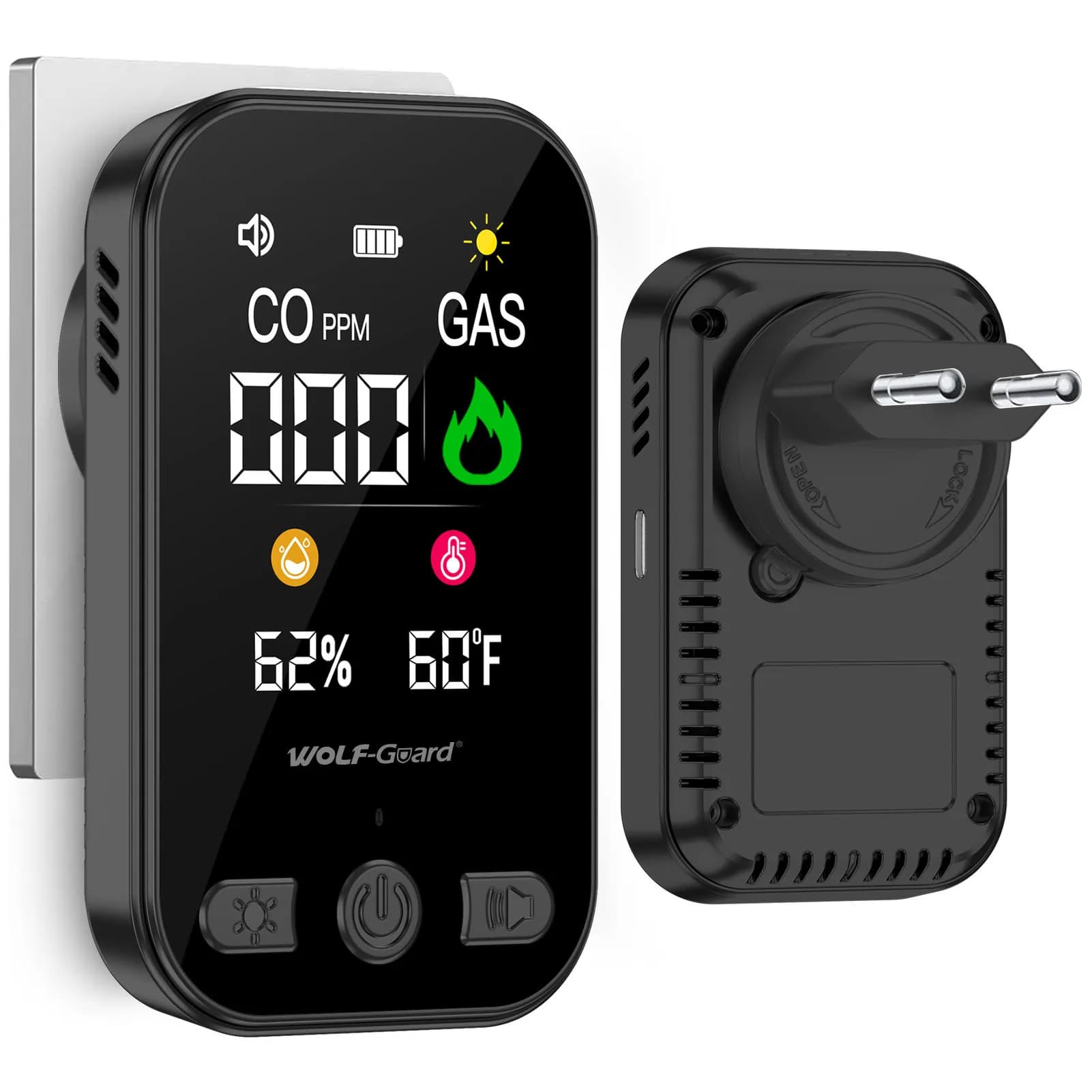 4 in 1 Carbon Monoxide Detectors Natural Gas Leak Detector Carbon Monoxide Detectors Plug-in Battery Backup HD Digital Display