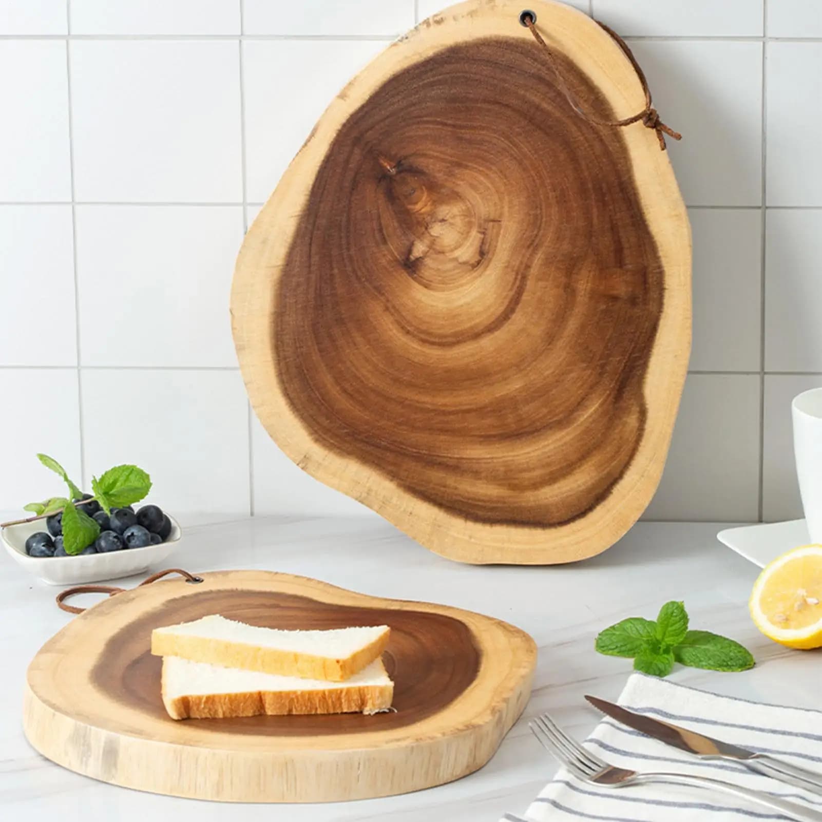 Wooden Cutting Board Irregular Shape Tray 0.98in Thickness Double-Sided Wooden Chopping Board Dishwasher Safe for Fruit