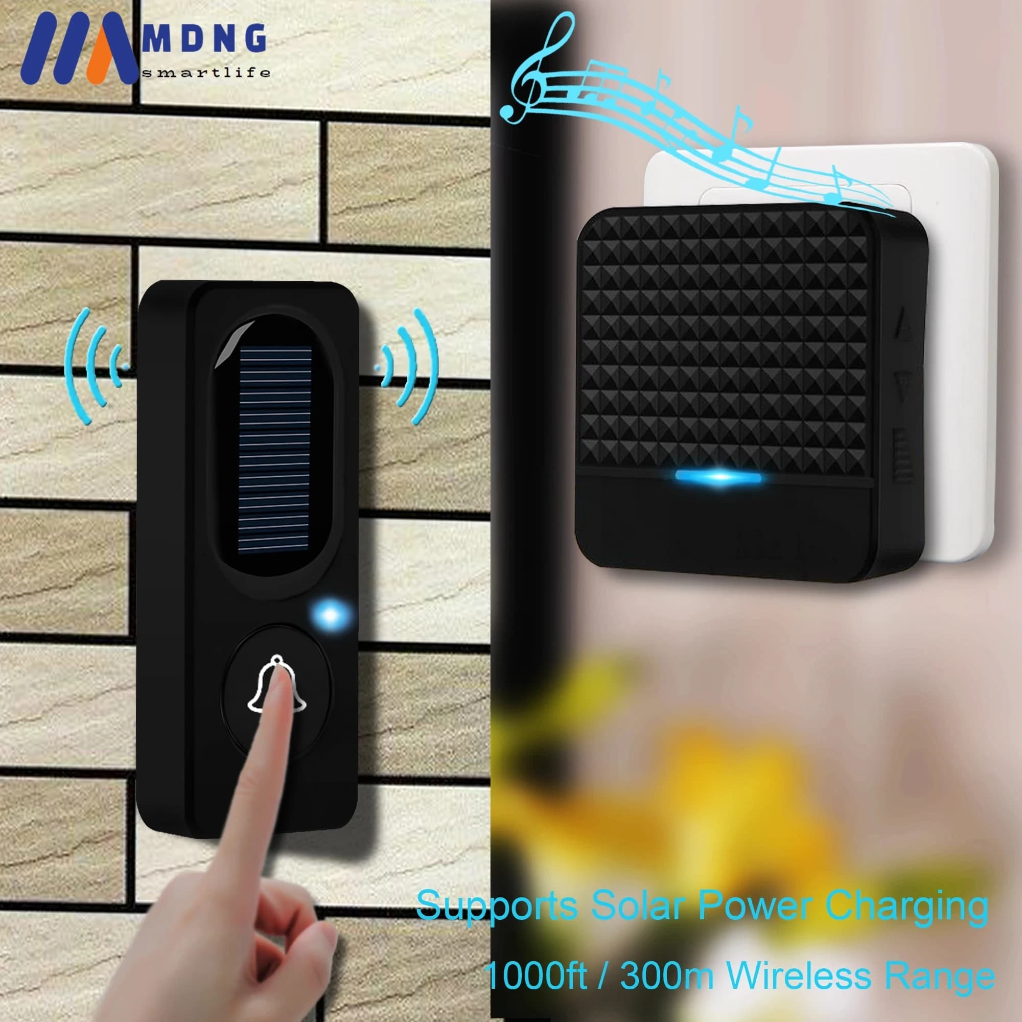 Campanello senza fili domestico Energia solare Welcome Friend Campanello intelligente 300 m a lunga distanza IP65 Ricevitore impermeabile Kit campanello per porta