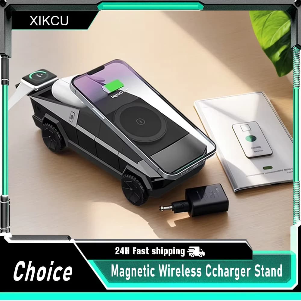 3 In 1 Fast Magnetic Wireless Charger Car Phone Stand For Magsafe iPhone 16 15 14 13 12 Apple Watch 10~2 SE AirPods Pro