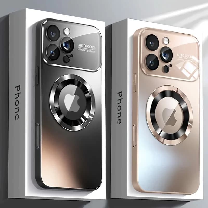 Luxury Glass Camera Lens Wireless Charging Phone Case for iPhone 11 12 13 14 15 16 17 Pro Max Plus Shockproof Lens Protective