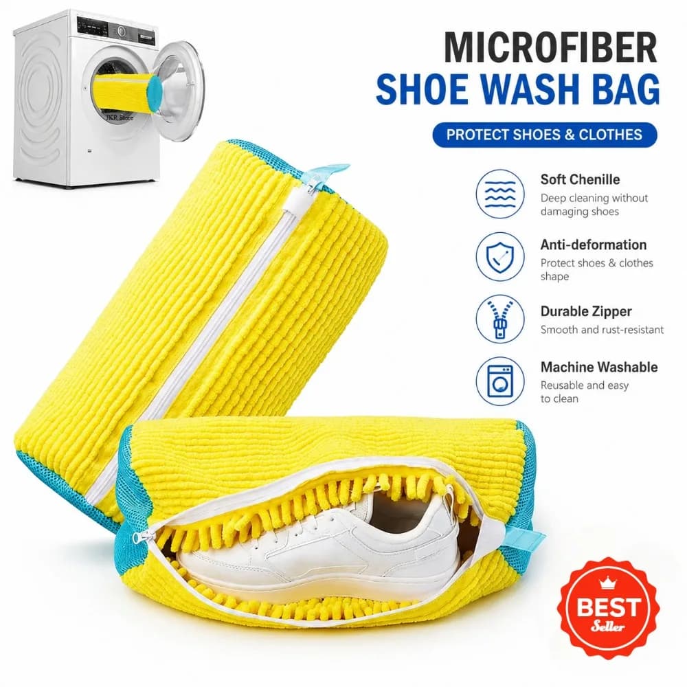 1/4PCS Shoe Washing Bag Cotton Laundry Bag Fluffy Fibers Easy Remove Dirt Anti‑Deformation Reusable Shoes Clothes Organizer