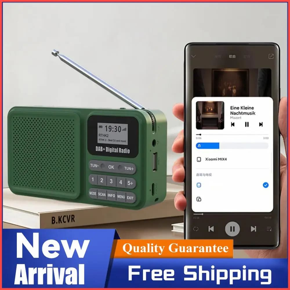 Portable DAB+ Digital Radio Bluetooth-Compatible Solar Powered Emergency Radio TF Card MP3 Player LCD Display Wireless Speaker