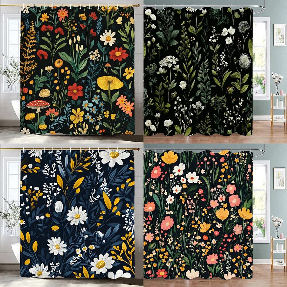 Eucalyptus Leaf Plant Shower Curtain, Bathroom Decorative Shower Curtain, Plants leaves and flowers Shower Curtain with Hooks