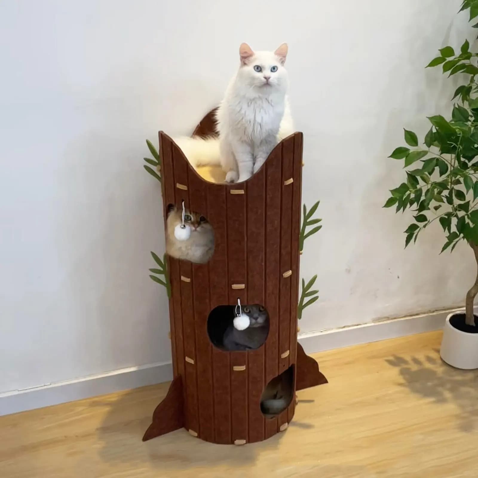 Condo in feltro per albero per gatti con design multilivello chiuso