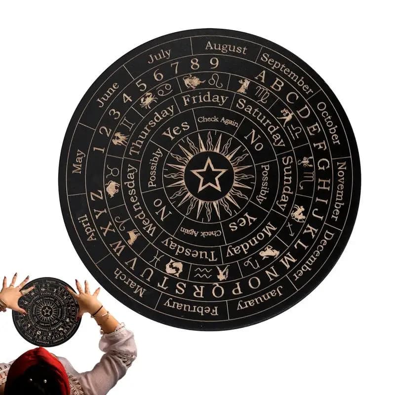 Tavola a pendolo a stella Tavola da divinazione in legno Supporto in legno per tarocchi Carta a forma di luna Forniture artigianali per streghe per principianti