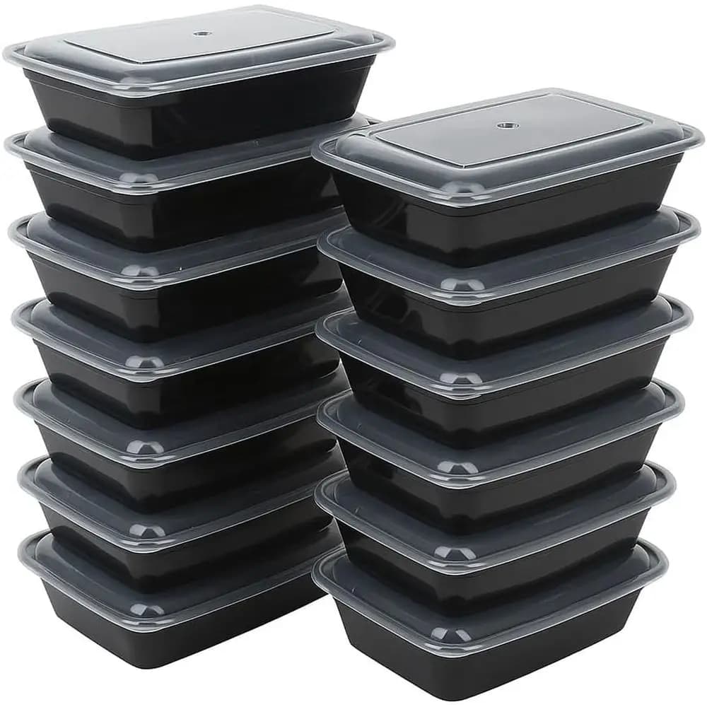 Contenitori Quadrati Riutilizzabili per Preparazione Pasti, Set da 150 Pezzi con Coperchi - Senza BPA, Impilabili, Adatti per Microonde e Lavastoviglie, 32 oz