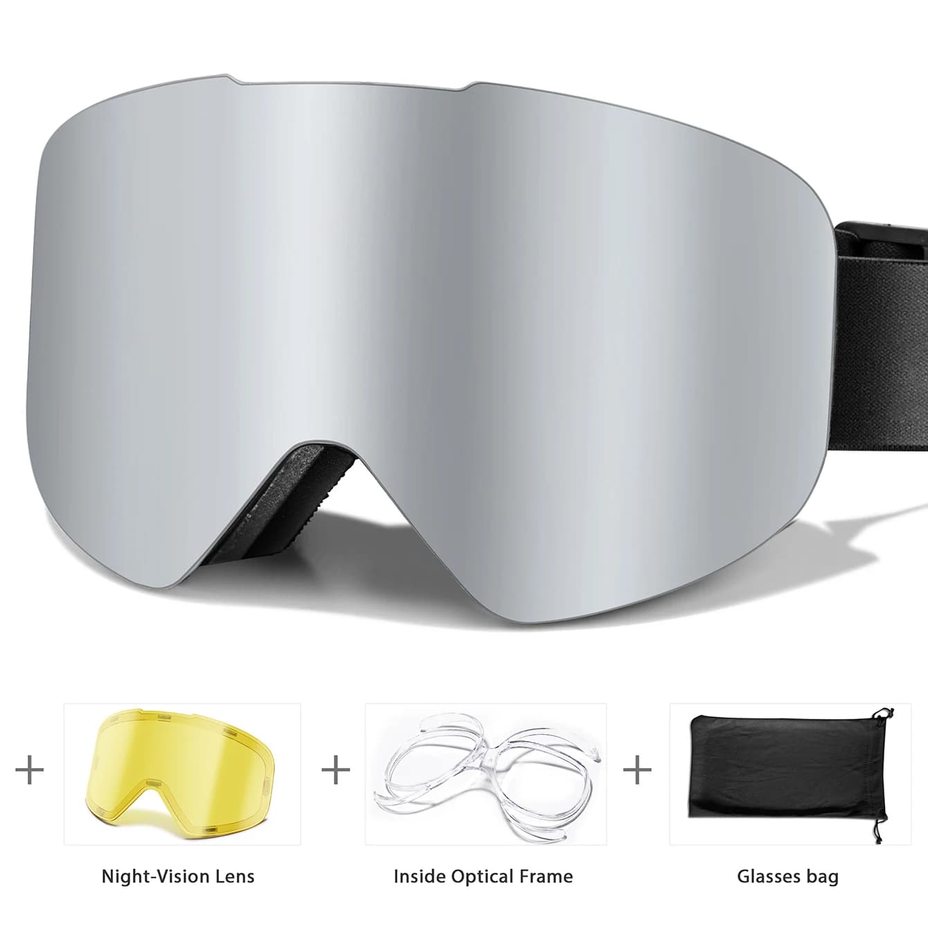 Occhiali da sci invernali per adolescenti Sport con visione notturna UV400 Occhiali da snowboard antiappannamento Montatura da vista e borsa inclusi Regali
