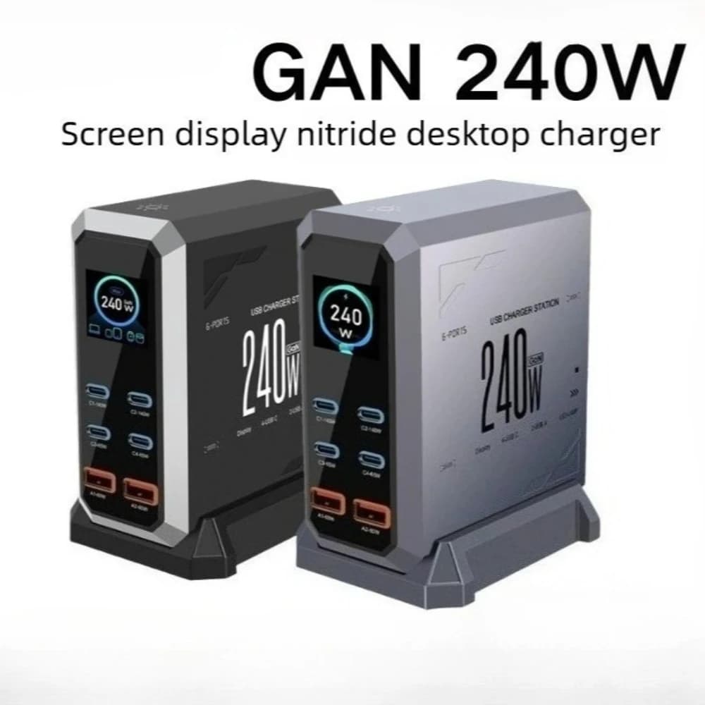 Caricatore GaN da 240W PD3.1 140W USB Type C 6 Porte PPS PD Stazione di Ricarica Rapida da Scrivania per MacBook Laptop Tablet iPhone Samsung