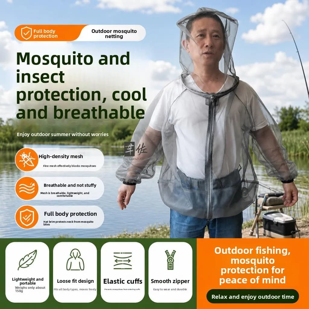 Men's Anti-Mosquito Clothing Ultra-Thin Quick-Drying Mesh Net Cover for Night Fishing Outdoor Camping Travel Gear Summer Slee...