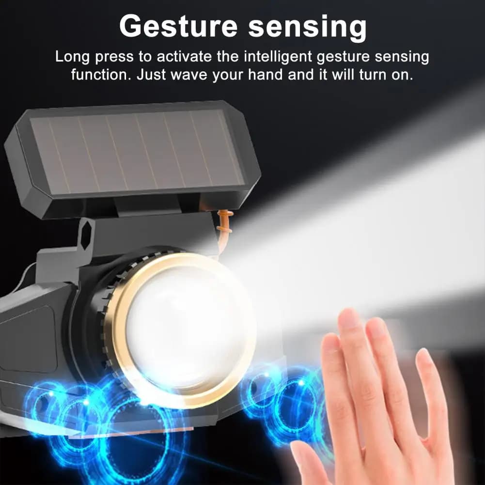 Torcia Portatile a Energia Solare Ricaricabile con Sensore di Movimento per Campeggio, Escursionismo ed Emergenze, Ricarica Solare/USB