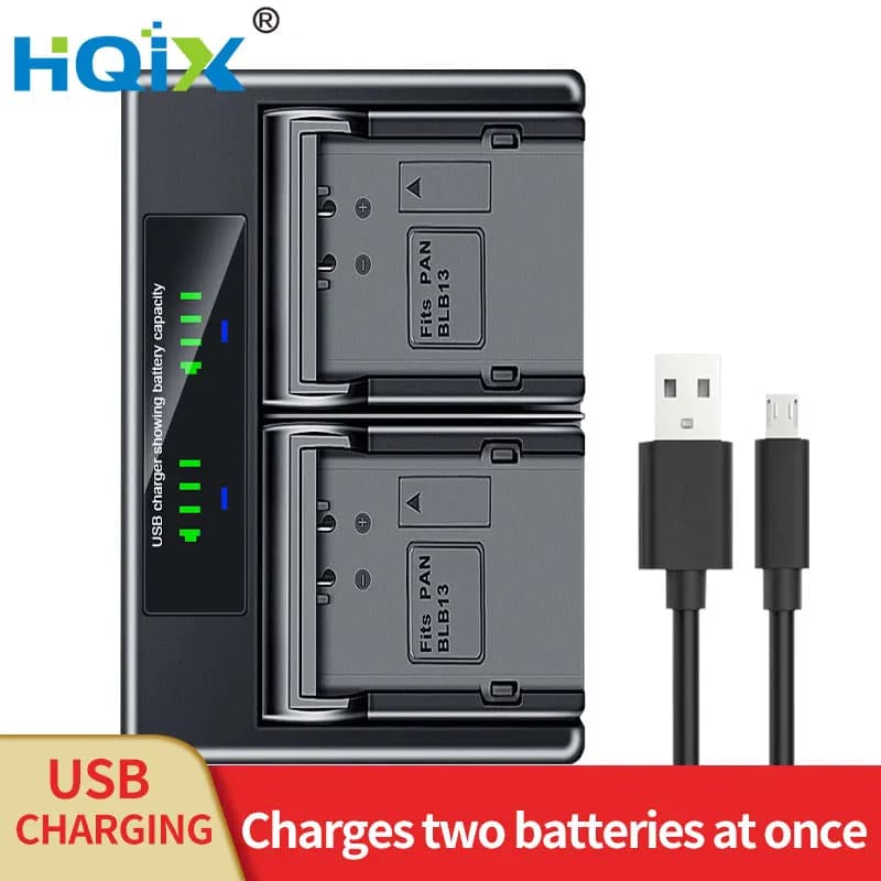 Caricabatterie Doppio HQIX per Fotocamere Panasonic Lumix DMC-G2 DMC-G10 DMC-GF1 DMC-GH1 DMC-G1, Compatibile con Batteria DMW-BLB13