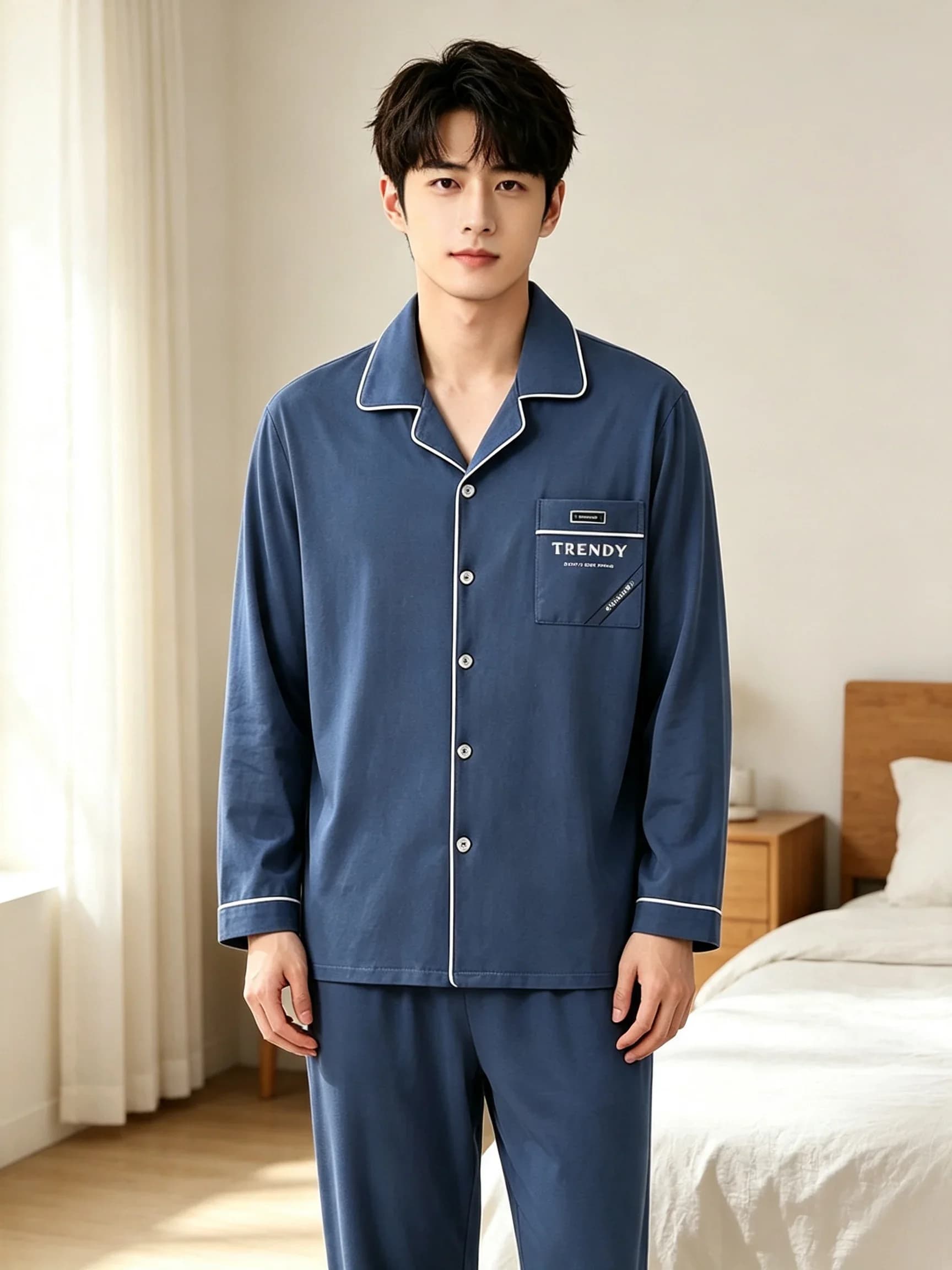Men's Ins‑Style Minimalist Pajama Set Comfortable Loungewear for Spring & Autumn Fashion Versatile Soft Daily Casual Home Outfit