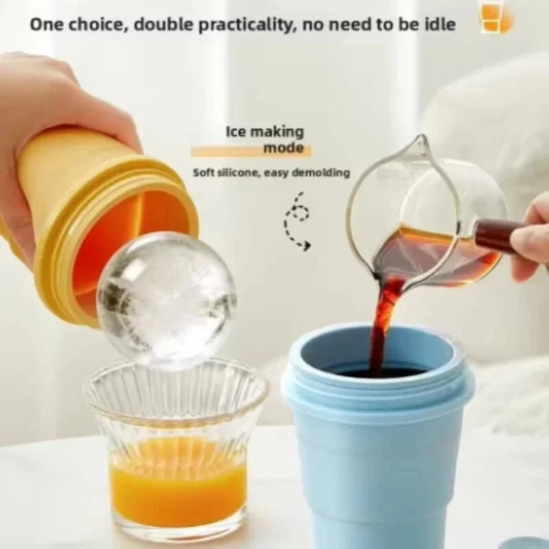 Food-grade silicone folding ice hockey cup 2-in-1 ice mold and water bottle, BPA-free portable travel cup for outdoor camping
