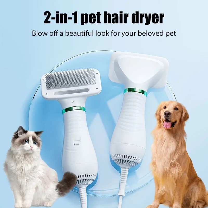 Spazzola Asciugacapelli 2-in-1 per Animali Domestici, Soffiatore Portatile per la Toelettatura di Cani e Gatti