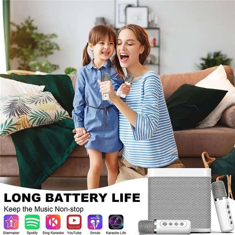 DTC5 Portable Karaoke Machine with 2 Wireless Microphones, Bluetooth Speaker PA System,Singing Machine for Home Party,Meeting