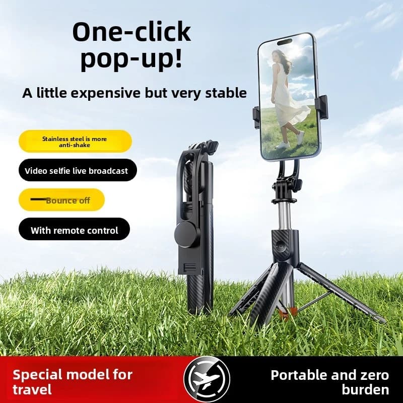 Treppiede Bluetooth X1 per Selfie con Asta Estensibile 1m, Anti-vibrazione, Apertura con Un Solo Tasto per Fotografia da Viaggio