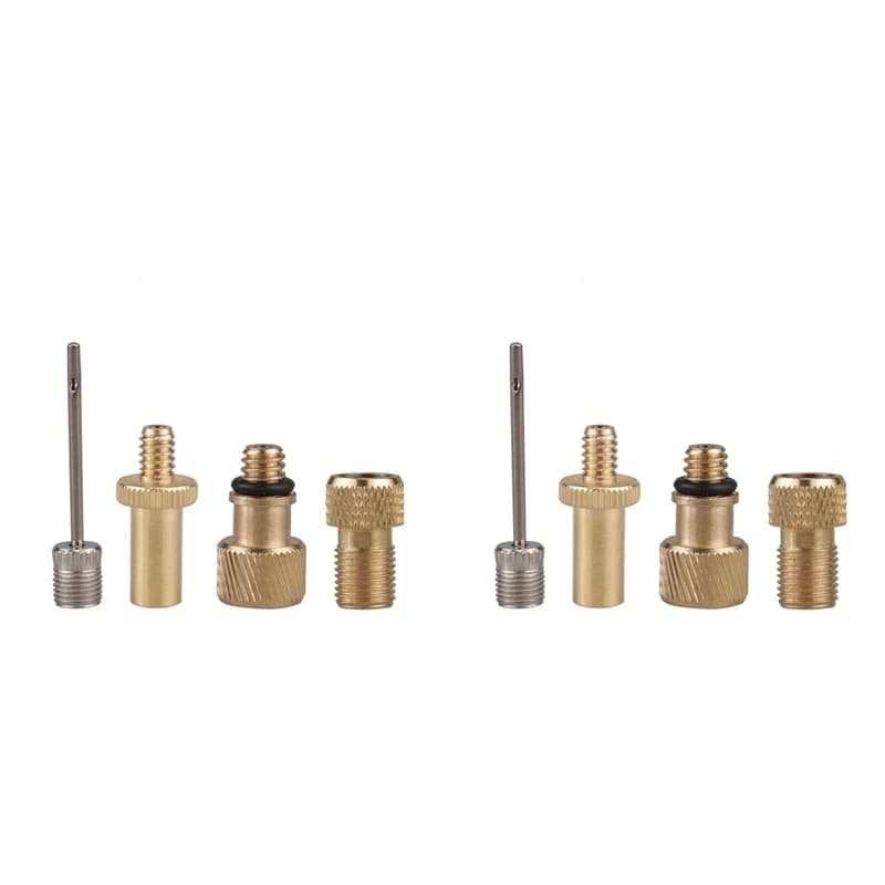 A64T 8 Pack Bicycle Valve Adapter, Presta Schrader for Dunlop, Ball Pump Needle Inflator, Bike Tire Valve Adapter Kit, Brass