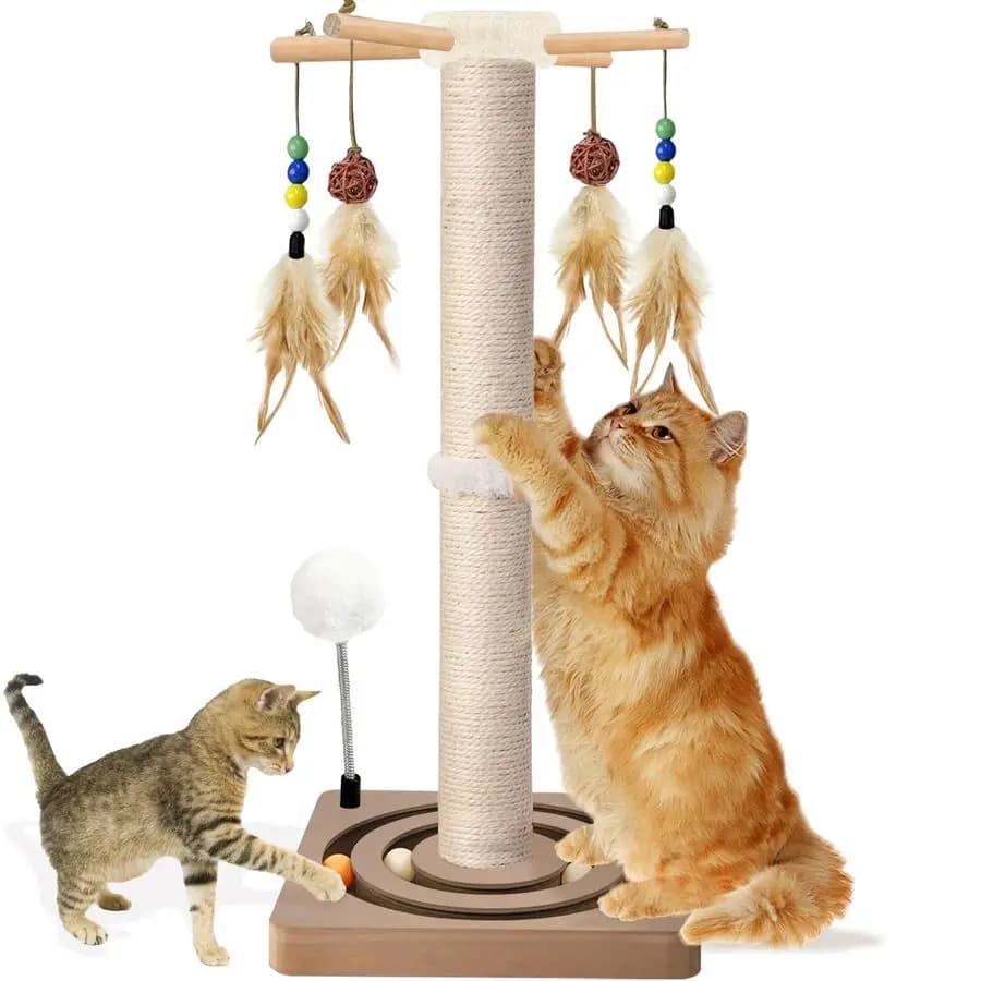 Tiragraffi per Gatti, 84 cm, in Sisal, Giocattolo Interattivo per Gatti da Interno Adulti, 2 Metodi di Montaggio, Tiragraffi Grande