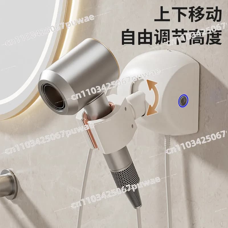 Automatic oscillating support for hair dryer, hands free, wall to bathroom